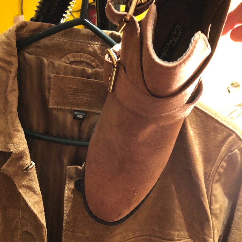 A M tan Swede jacket new The boots are a 7 and are new. Look lovely together